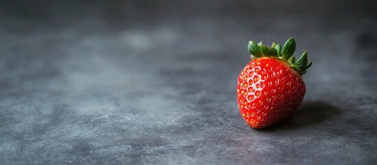 Aufkleber - Fresh ripe strawberry on a textured gray surface with natural light and Copy Space for text placement