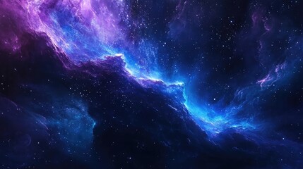 Poster - Cosmic nebula with vibrant purple and blue hues in deep space on a dark background with Copy Space for text placement