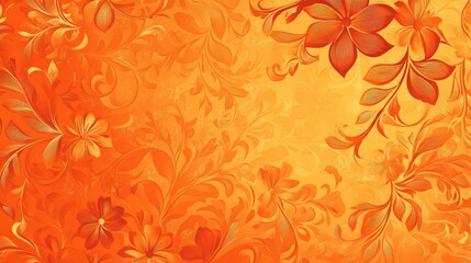 Poster - Orange floral pattern background with intricate designs and Copy Space for text placement.