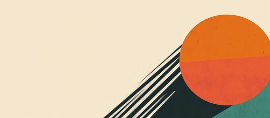 Fototapete - Abstract geometric composition featuring a large orange circle and dynamic lines on a light background with copy space.