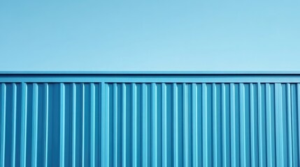 Poster - Abstract blue wall with vertical lines under clear sky creating Copy Space for text placement.