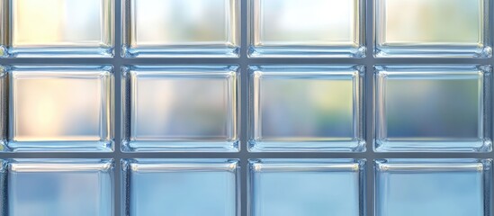 Leinwandbilder - Textured glass block wall with blue and green hues and soft blurred background showcasing natural light and colors Copy Space