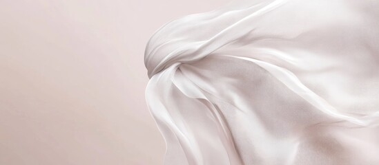 Poster - Flowing white fabric draped gracefully against a soft neutral background with Copy Space for text placement