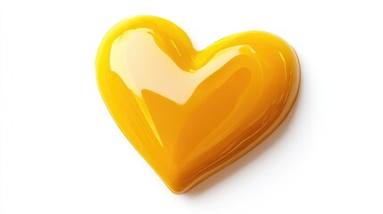 Poster - Yellow heart shape glossy paint or candy with smooth surface texture on white background Copy Space