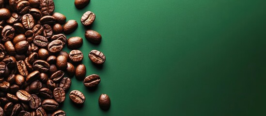 Poster - Coffee beans on dark green background with Copy Space for text placement