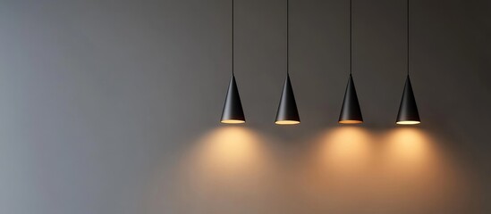 Poster - Modern pendant lamps hanging against a neutral wall with soft lighting and copy space for text inclusion