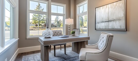 Poster - A stylish home office with a contemporary desk, comfortable chair, and organized layout