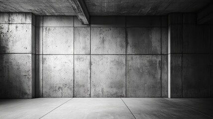 Poster - Concrete interior wall with textured surface and industrial flooring in empty room with Copy Space for text placement.