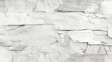 Poster - White textured stone wall background with layered stone panels and prominent cracks; ideal for use in design projects. Copy Space.