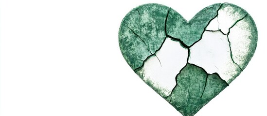 Fototapete - Cracked green heart illustration with distressed texture and copy space on the right side for text placement