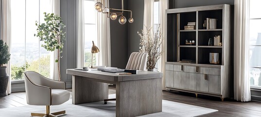 Poster - a stylish home office with a contemporary desk, comfortable chair, and organized layout