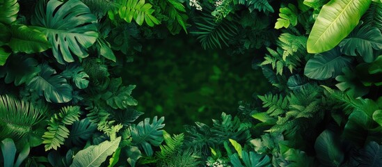 Poster - Lush green tropical foliage frame with dark center and ample copy space for text placement