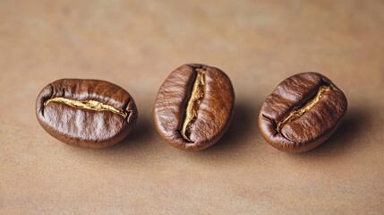 Poster - Brown coffee beans isolated on a textured surface with Copy Space for text placement.