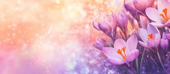 Aufkleber - Colorful floral background with crocus flowers and bokeh effect ideal for spring themes and Copy Space for text insertion.