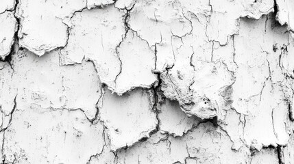 White cracked paint texture on a weathered surface with detailed patterns and Copy Space for design elements.