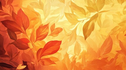 Poster - Autumn foliage background with warm orange and yellow tones featuring overlapping leaves, ideal for seasonal designs, Copy Space available.