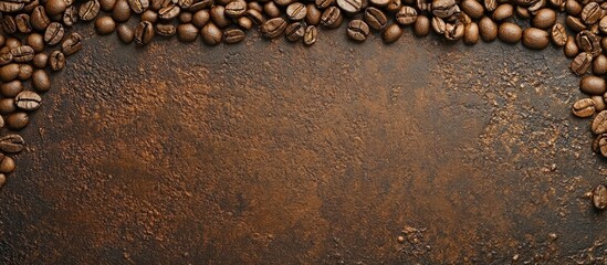 Poster - Coffee beans border on dark textured surface with copy space for text