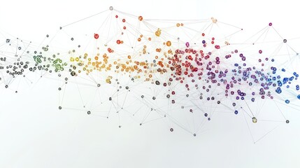 Aufkleber - Colorful abstract network structure with nodes and links on white background featuring gradient shades and ample copy space