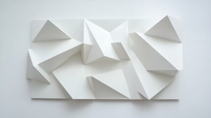 Fototapete - Abstract composition of white geometric paper structures with textured surfaces on a light background includes ample Copy Space for text placement.