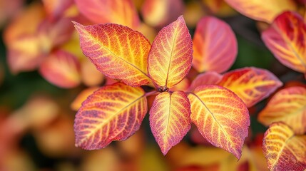 Aufkleber - Autumn leaves in vibrant shades of orange and red with detailed textures on a blurred background Copy Space