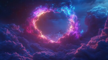 Poster - colorful cosmic portal illuminating swirling clouds in a starry night sky with ample copy space for 