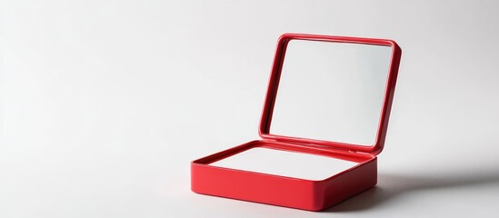 Poster - Red open box with a mirror interior on a white background and ample copy space for text.