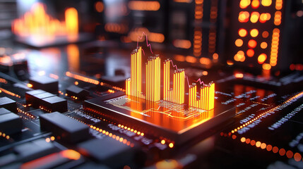 Fototapete - Advanced technology visualizing market predictions with glowing graphs and circuits. This captures essence of data analysis and innovation in finance