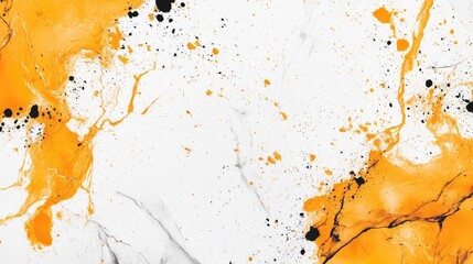 Naklejka na meble Abstract orange and black paint splashes on a white marble background with copy space for text or design elements.