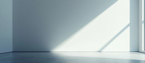 Poster - Empty modern interior room with white walls and sunlight casting shadows, ideal for showcasing minimalism, with Copy Space.