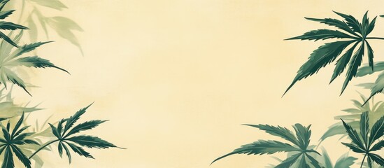 Poster - Green cannabis leaves border design on a light beige background with ample copy space for text insertion