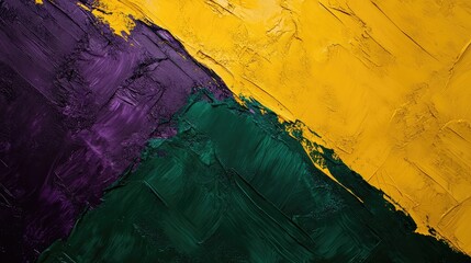 Poster - Colorful abstract painting with textured brush strokes in purple, green, and yellow hues, suitable for backgrounds or artistic designs. Copy Space.