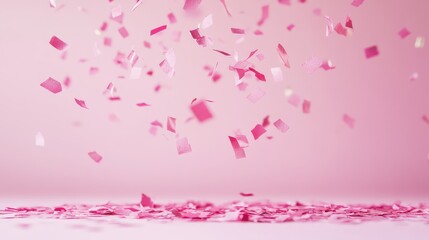 Poster - Falling pink confetti pieces on soft pink background with Copy Space for text placement