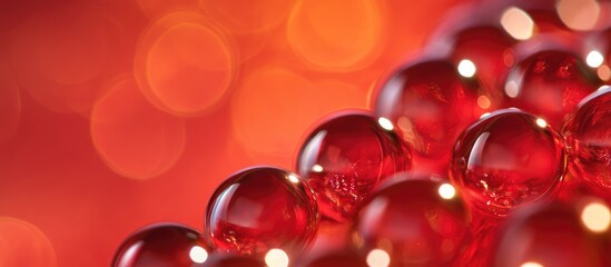 Aufkleber - Red glass spheres with reflections on a vibrant orange and red bokeh background with Copy Space for text placement
