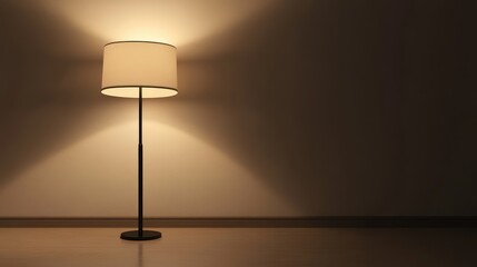 Poster - Elegant floor lamp casting soft light on a dark wall with potential copy space for text and design elements.
