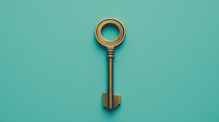 Aufkleber - Vintage brass key on a teal background with Copy Space for text placement.
