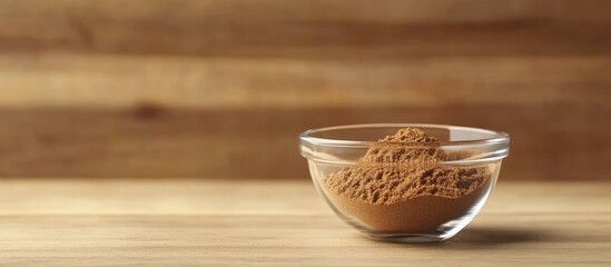 Aufkleber - Bowl of cocoa powder on wooden table background with copy space for text or design.