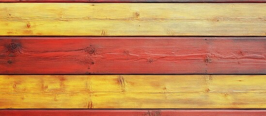 Colorful wooden planks with red yellow and brown hues arranged horizontally with Copy Space for text placement