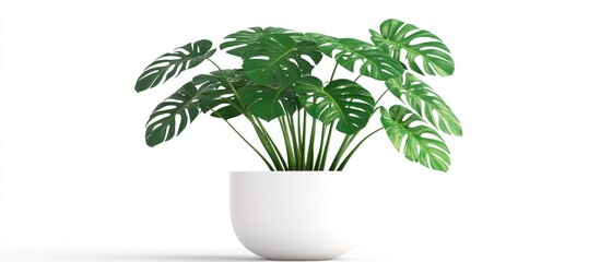 Leinwandbilder - Monstera plant in white pot with green leaves isolated on white background with Copy Space