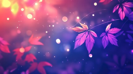 Poster - Colorful abstract background with leaves and bokeh lights in purple and pink tones with copy space for text