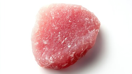 Poster - Raw pink crystal mineral on white background with copy space for text