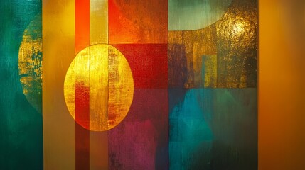 Wall Mural - Abstract Gold Sunburst Geometric Wall Art