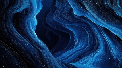 Aufkleber - Abstract blue wave patterns with shimmering details in a dark background suitable for creative and artistic projects. Copy Space.