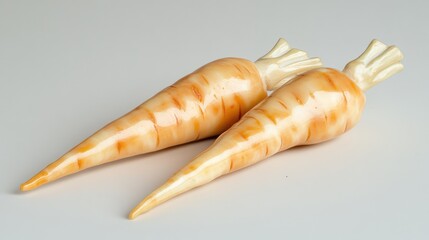 Aufkleber - Carved decorative carrots made from resin with smooth texture and realistic details on a plain background with Copy Space