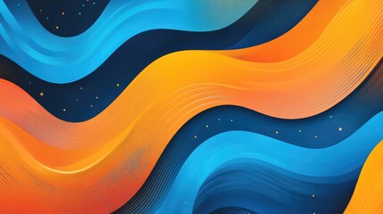 Fototapete - Abstract wavy pattern in blue orange and black tones with a smooth gradient and copy space for text placement