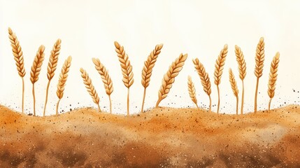Poster - Wheat stalks growing in sandy soil with a light background and ample copy space for text.