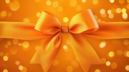 Poster - Orange gift bow on a vibrant orange background with bokeh lighting and ample Copy Space for text insertion
