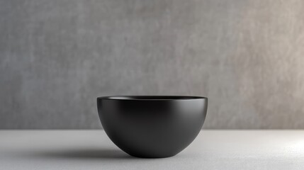 Poster - Black ceramic bowl on a textured gray background with soft lighting and ample copy space for text or graphic elements.