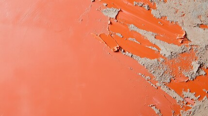 Poster - Textured orange wall with peeling plaster revealing a rough surface below Copy Space
