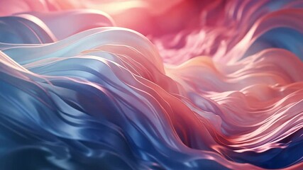 Fototapete - Abstract Liquid Flow: A mesmerizing abstract background featuring smooth, flowing waves of vibrant blue, pink, and orange hues. The light shimmers through the liquid.