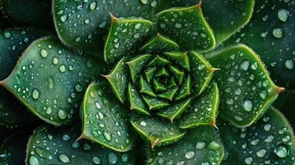 Aufkleber - Close-up of a succulent plant with water droplets on glossy green leaves and deep textures Copy Space